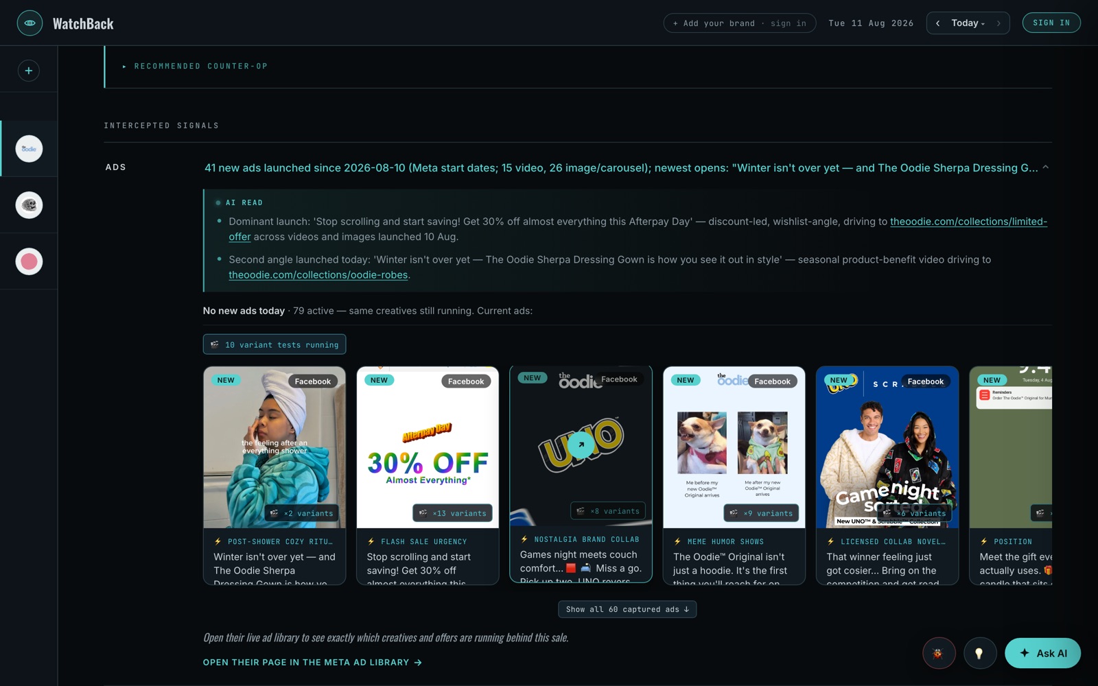 WatchBack ads channel: 41 new ads decoded, hooks named